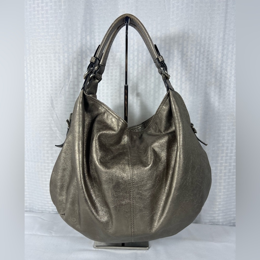 4122: Furla Metallic Leather Hobo Shoulder Bag Bronze Made in Italy